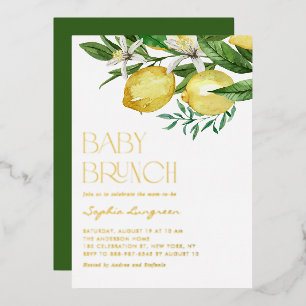Boho-Wasserfarbe-Limonen-Blumen-Baby-Shower-Brunch Folieneinladung