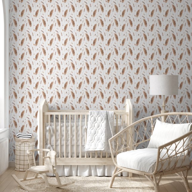 Boho Wasserfarbe neutrale Pampas Gras Tapete (Kinder)