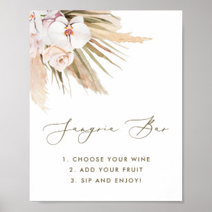 Boho-Wasserfarbe-Pampasgras-Sangria-Bar-Schild Poster