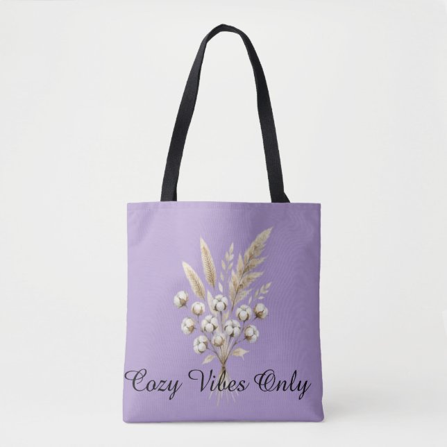 Boho-Wasserfarbe Pampasgras und Baumwollblumen-Sof Tasche (Vorderseite)