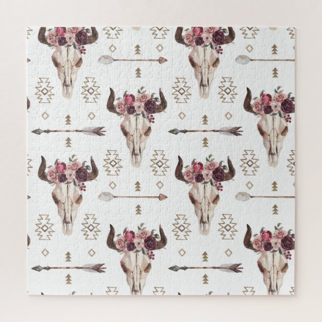 Boho Wasserfarbe: Pfeile, Schädelmuster. (Vertikal)