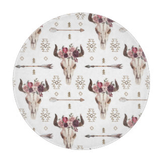 Boho Wasserfarbe: Pfeile, Schädelmuster. Schneidebrett