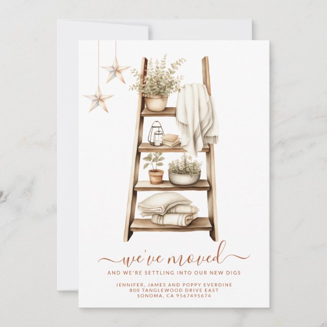Boho Wasserfarbe Pflanze Shelf Moving Ankündigung (Vorderseite)