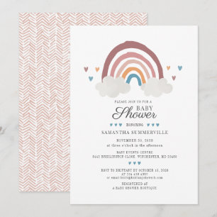 Boho-Wasserfarbe-Regenbogen-Baby-Shower-Skript Einladung