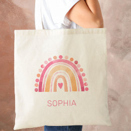 Boho Wasserfarbe Regenbogen in rosa personalisiert Tragetasche