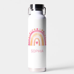 Boho Wasserfarbe Regenbogen in rosa personalisiert Trinkflasche