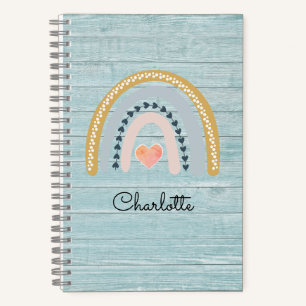 Boho-Wasserfarbe-Regenbogen-personalisiertes Kinde Notizbuch