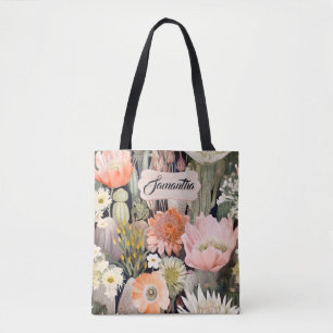 Boho Wasserfarbe Rosa, Pfirsichkaktus, Blüte Tasche