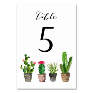 Boho-Wasserfarbe-Sukkulenten-Tischnummern-Karte 5 Tischnummer
