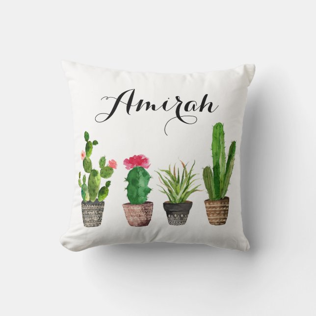 Boho Wasserfarbe Sukkuline Personalisiert Kissen (Vorderseite)