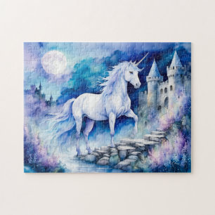 Boho Wasserfarbe Weißes Einhorn Nähe Altes Schloss