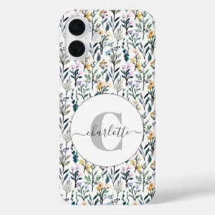 Boho Wasserfarbe Wildblumen Muster Monogramm Name iPhone 16 Plus Hülle