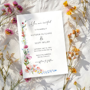 Boho-Wasserfarbe-Wildflower-Kalligrafie-Hochzeit Einladung