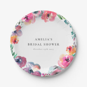 Boho-Wasserfarben-Blumenkranz-Brautparty Pappteller