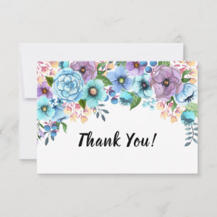 Boho-Wasserfarben-Blumenmuster Lila & Türkis perso Dankeskarte