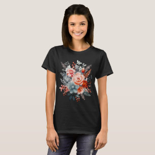 Boho-Wasserfarben-Blumenstrauß in Korallenrot & St T-Shirt