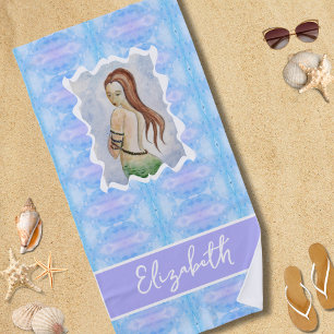 Boho-Wasserfarben-Meerjungfrau Personalisiert Strandtuch