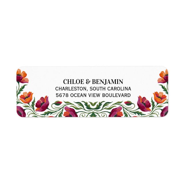 Boho-Wasserfarben-Mohn-Blumen-Hochzeits-Rücksendea (Vorne)