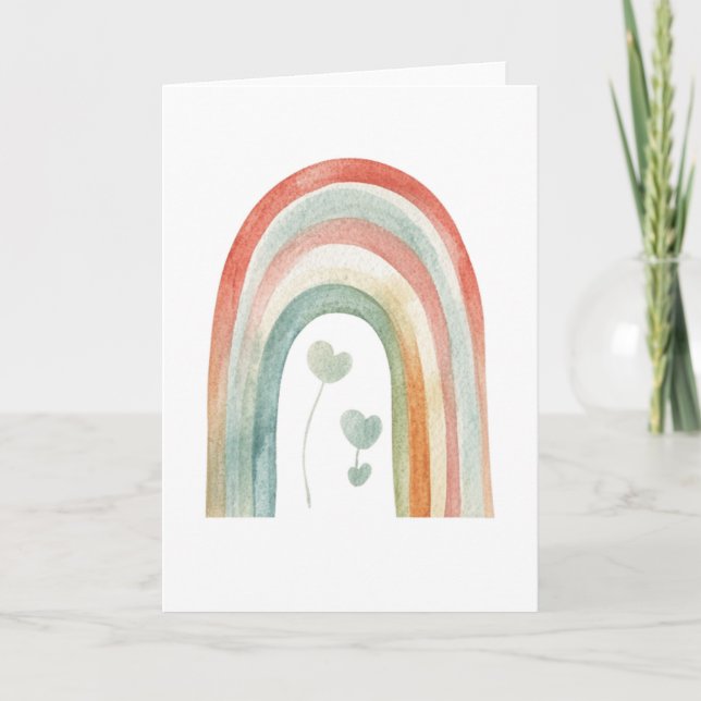 Boho-Wasserfarben-Regenbogen Karte (Vorderseite)