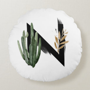 Boho Wasserfarben-Sukkulationen Letter H Monogram Rundes Kissen