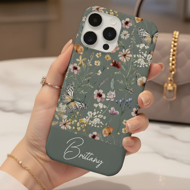 Boho-Wasserfarben-Wildblumen-Muster  iPhone 15 Pro Hülle (Von Creator hochgeladen)