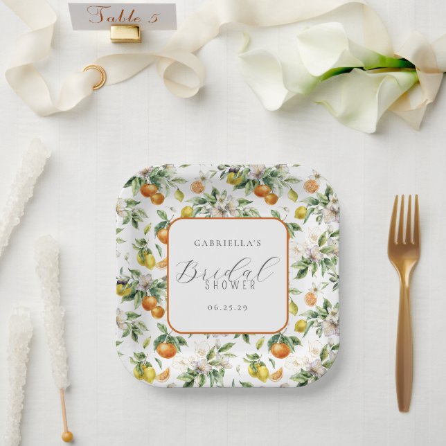 Boho-Wasserfarben-Zitrusmuster-Junggesellinnenabsc Pappteller (Hochzeit)