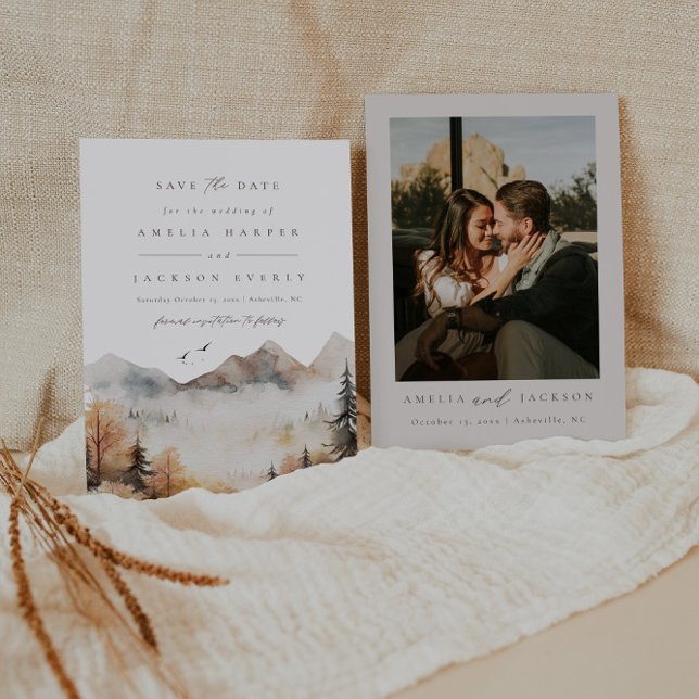 Boho Wasserfarbenberge Hochzeit rettet das Datum Einladung (Von Creator hochgeladen)