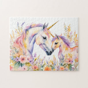 Boho Wasserfarbtender Einhorn und Baby in Blume