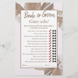 Boho Watercolo Dry Pampas Grass Brautparty Game
