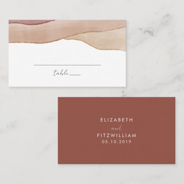 Boho Watercolor Abstrakt | Rust Maple Wedding Platzkarte (Vorne/Hinten)