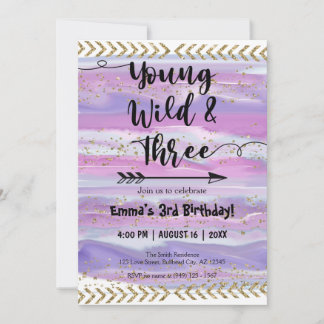 Boho Watercolor Arrow Young Wild Drei Geburtstage  Einladung