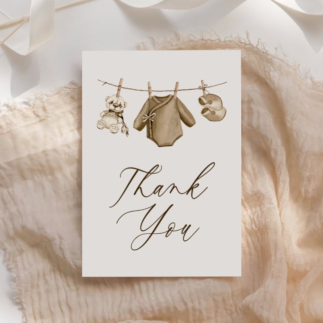 Boho Watercolor Baby Clothes Boy Babydusche Dankeskarte (Von Creator hochgeladen)