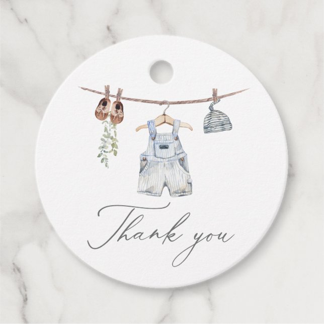 Boho Watercolor Baby Clothes Boy Babydusche Geschenkanhänger (Vorderseite)
