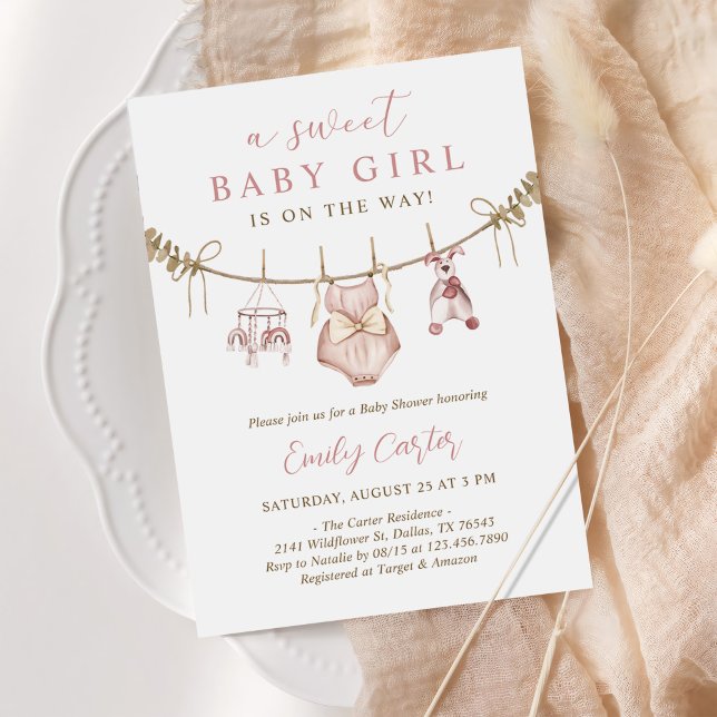 Boho Watercolor Baby Clothes Girl Babydusche Einladung (Von Creator hochgeladen)
