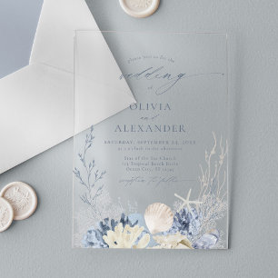 Boho Watercolor Beach Elegante Blue Wedding Acryleinladungen
