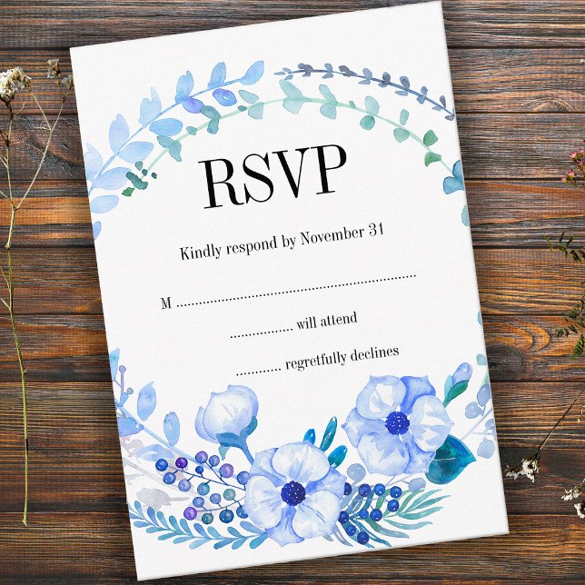 Boho Watercolor Blue Floral Wedding RSVP Card (Von Creator hochgeladen)