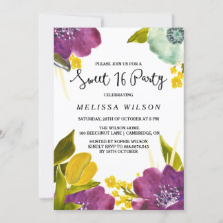 Boho Watercolor Blume 16 . Geburtstag Einladung