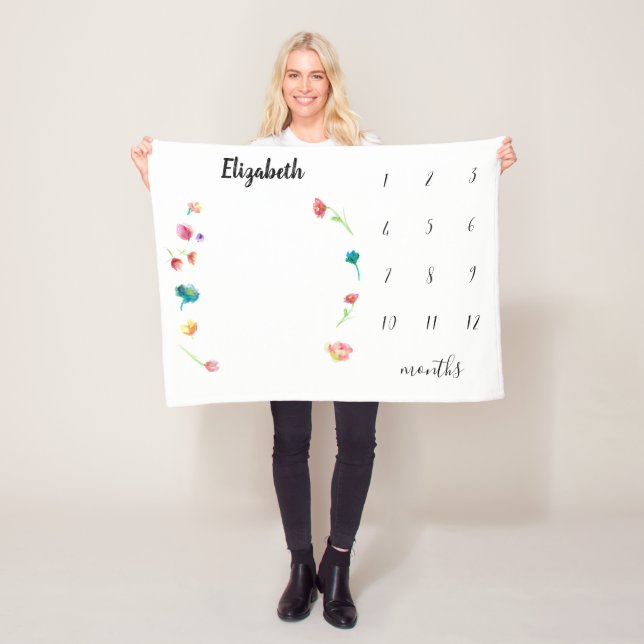 Boho Watercolor Blume Babymeile monatlich Fleecedecke (Beispiel)