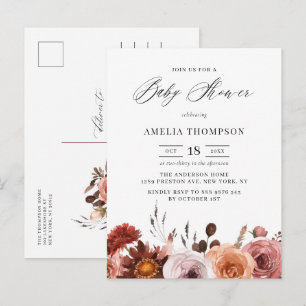 Boho Watercolor Blume Garland Fall Kinderdusche Einladungspostkarte