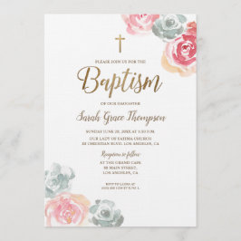Boho Watercolor Blume Rosa Baby Taufe Einladung