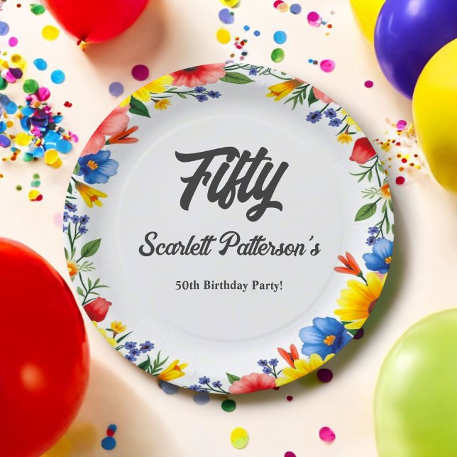 Boho Watercolor Blumengarten Sommer 50. Geburtstag Pappteller (Von Creator hochgeladen)