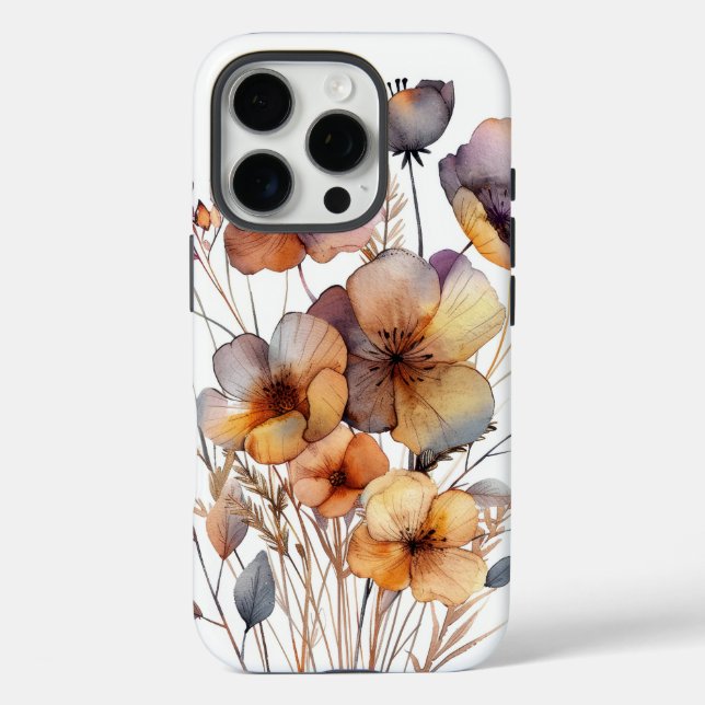 Boho Watercolor Botanical Floral iPhone 16 Pro Hülle (Rückseite)