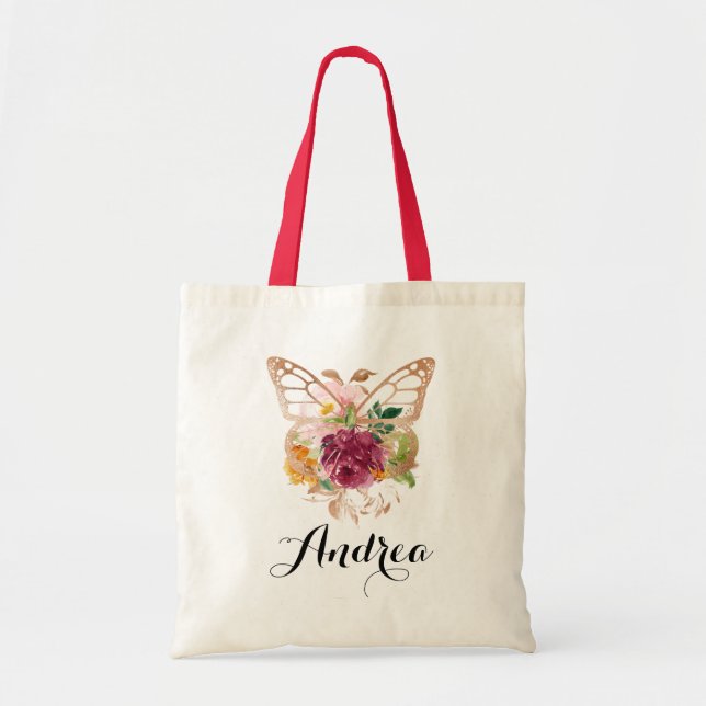 Boho Watercolor Butterfly und Blume Bridesmaid Tragetasche (Vorne)