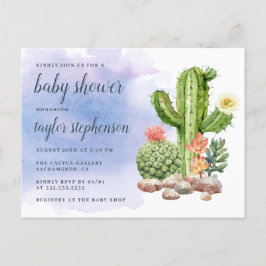 Boho Watercolor Cactus Baby Shower Einladungspostkarte