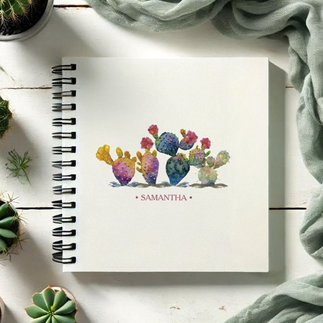 Boho Watercolor Cactus Personalized Journaling Notizbuch (Watercolor cactus notebook personalized with your name in pink. )