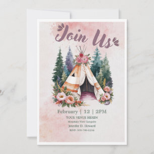 Boho Watercolor Camping Einladung
