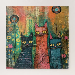 Boho Watercolor Cats - Earthy Feline Art