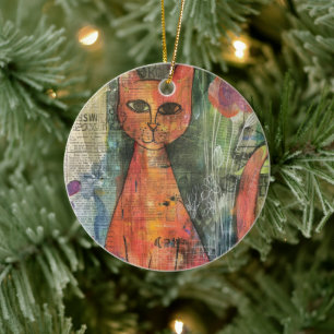 Boho Watercolor Cats - Earthy Feline Art (11) Keramik Ornament
