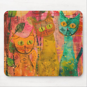 Boho Watercolor Cats - Earthy Feline Art (2) Mousepad