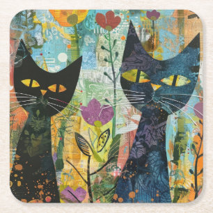 Boho Watercolor Cats - Earthy Feline Art (4) Rechteckiger Pappuntersetzer